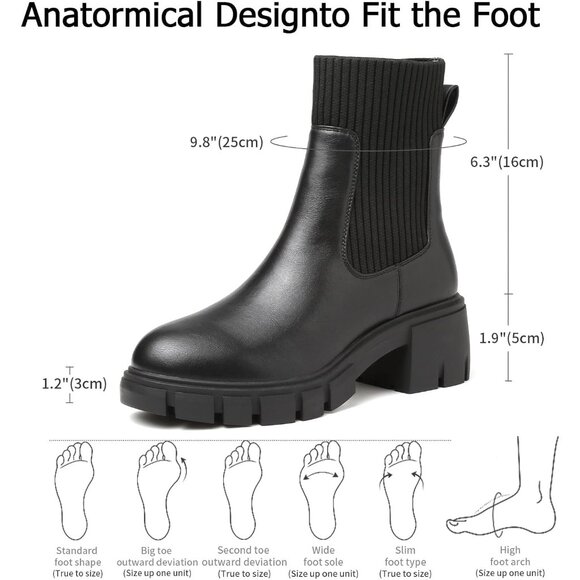 Women's Black Pm Stylish Chunky Elegant Fashionable Breathable Ankle Boots - Picture 7 of 7